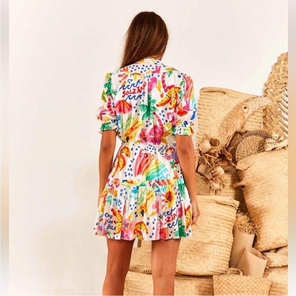 Farm Rio Anthropologie White Good Vibes Mini Dress - Picture 11 of 11